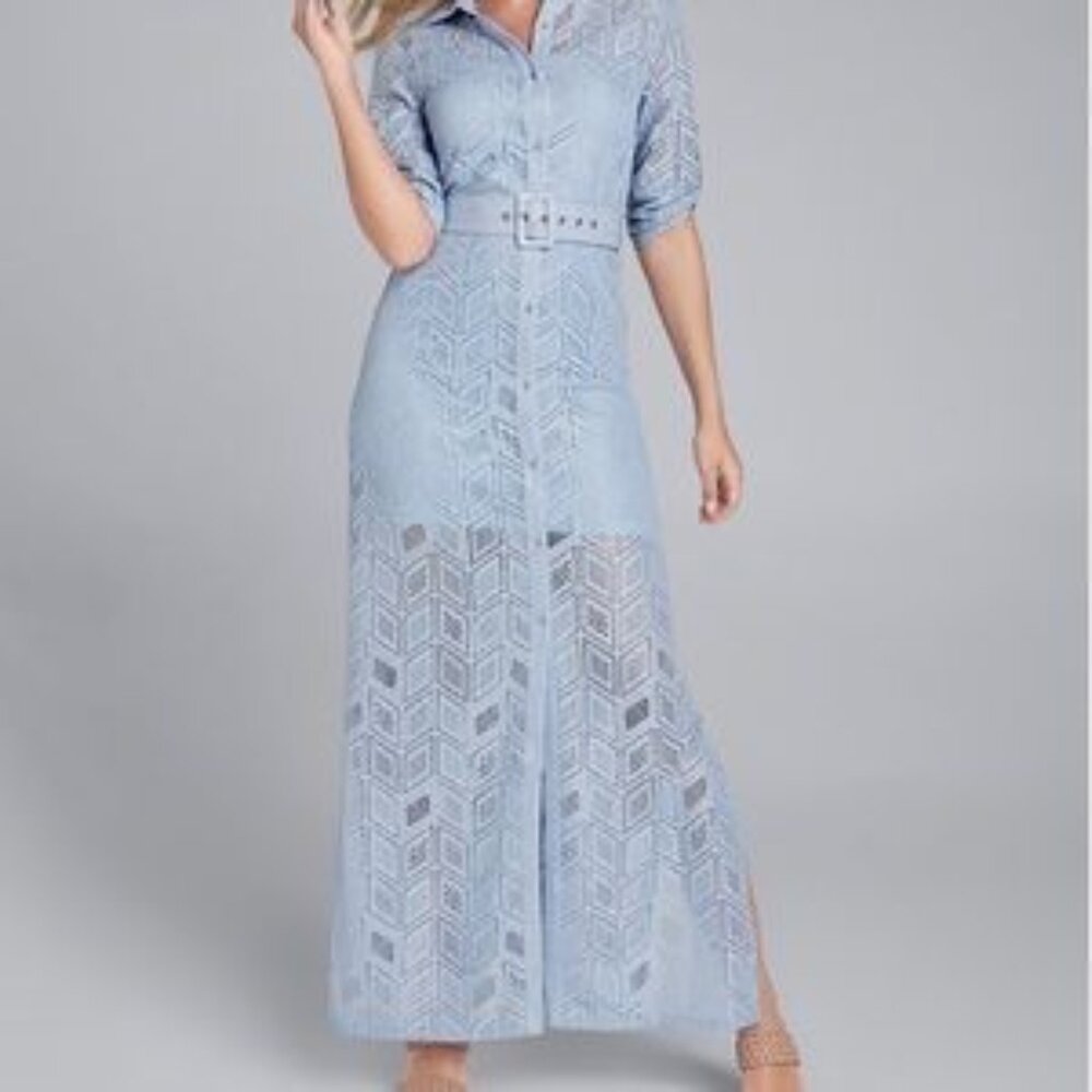 VENUS LIGHT BLUE LACE BUTTON DOWN MAXI
